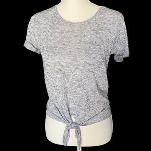 J. Crew White & Black Striped Tie Front, Cuffed Short Sleeve Tee. Size X-Small